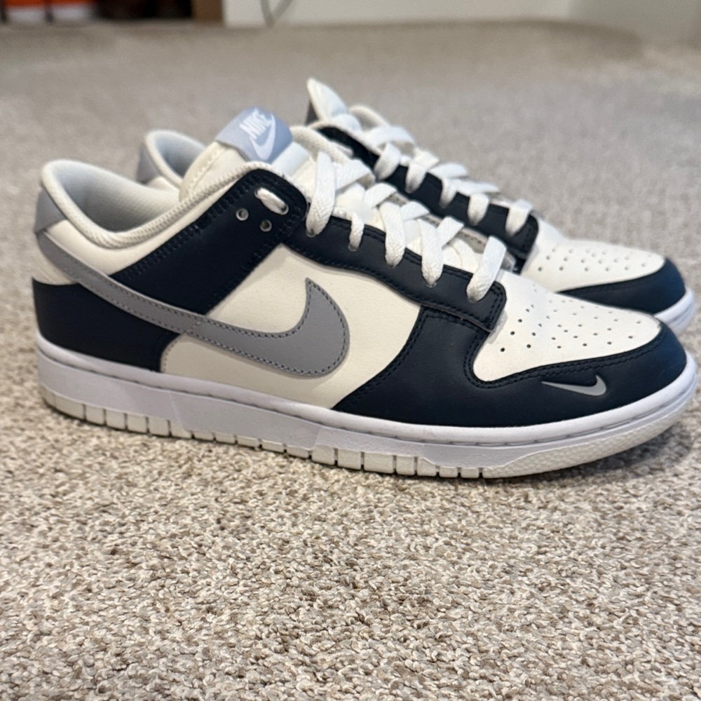 Nike Dunk Low White, Navy & Gray Swoosh